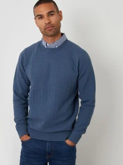 Threadbare Denim Blue Mock Shirt Textured Knitted Jumper