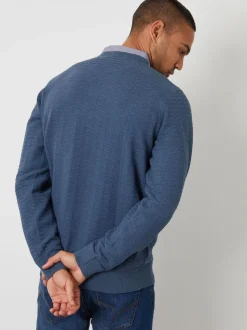 Threadbare Denim Blue Mock Shirt Textured Knitted Jumper