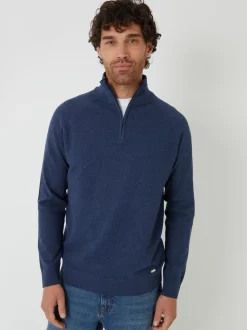 Threadbare Denim Blue Textured Knit Quarter Zip Jumper