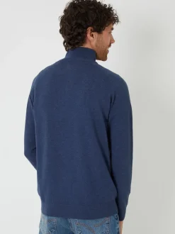 Threadbare Denim Blue Textured Knit Quarter Zip Jumper