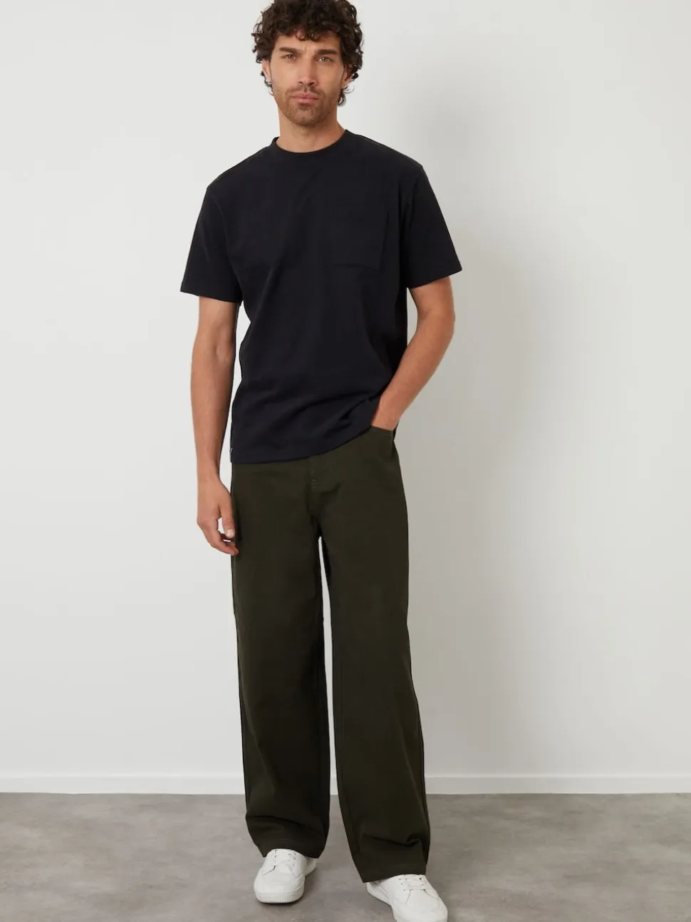 Threadbare Green Baggy Fit 5 Pocket Chino Trousers