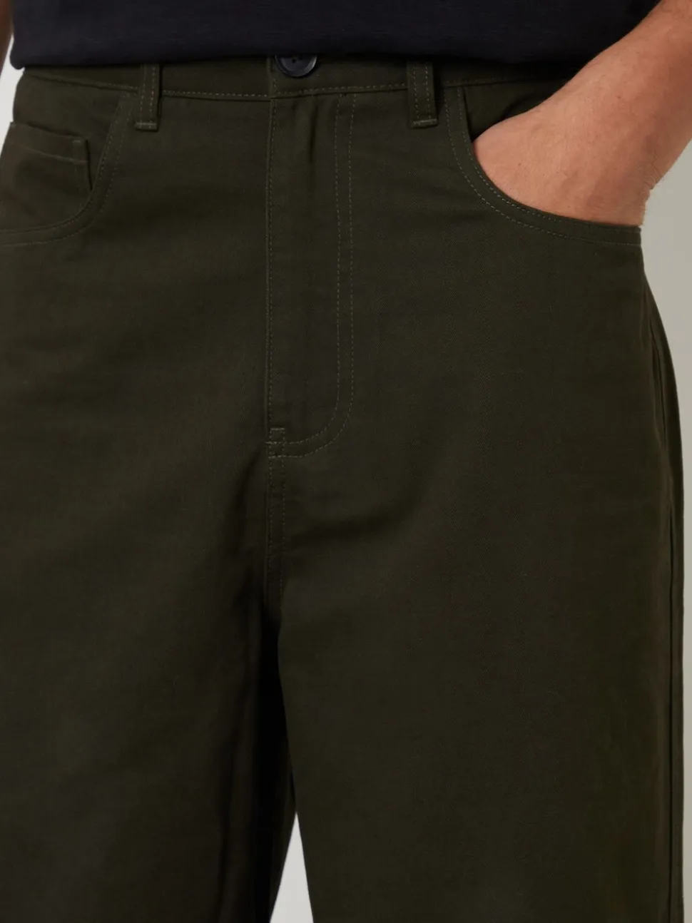Threadbare Green Baggy Fit 5 Pocket Chino Trousers