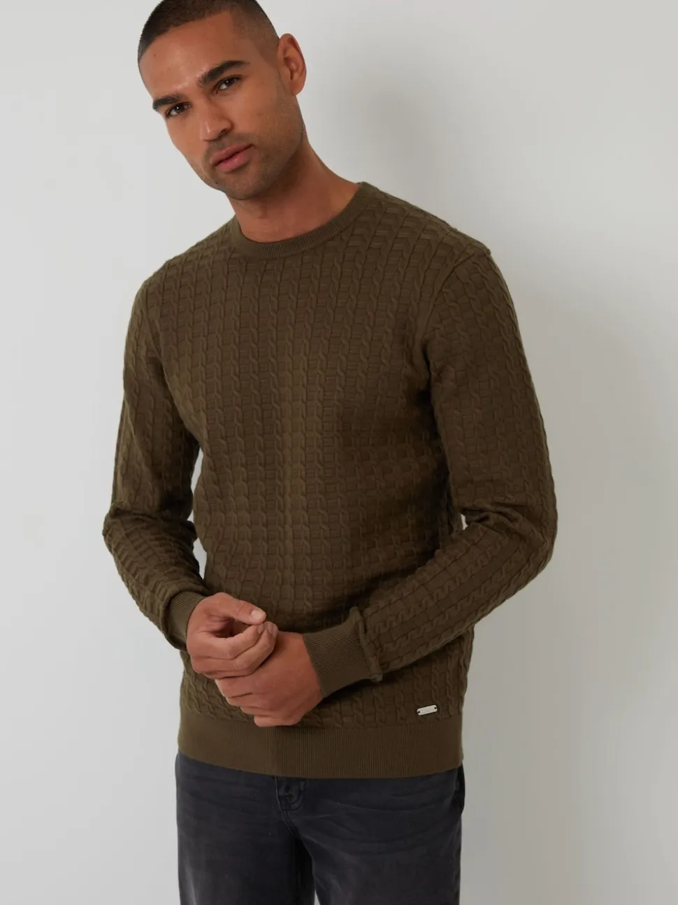 Threadbare Green Cable Knit Crew Neck Jumper