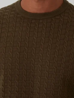Threadbare Green Cable Knit Crew Neck Jumper