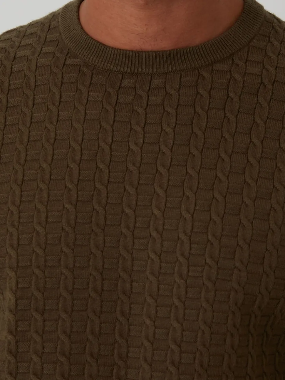 Threadbare Green Cable Knit Crew Neck Jumper