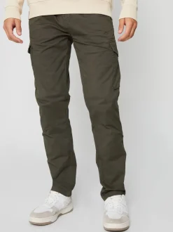 Threadbare Green Cotton Cargo Trousers With Stretch