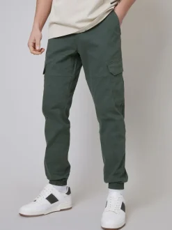 Threadbare Green Cotton Jogger Style Cargo Trousers With Stretch