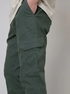 Threadbare Green Cotton Jogger Style Cargo Trousers With Stretch