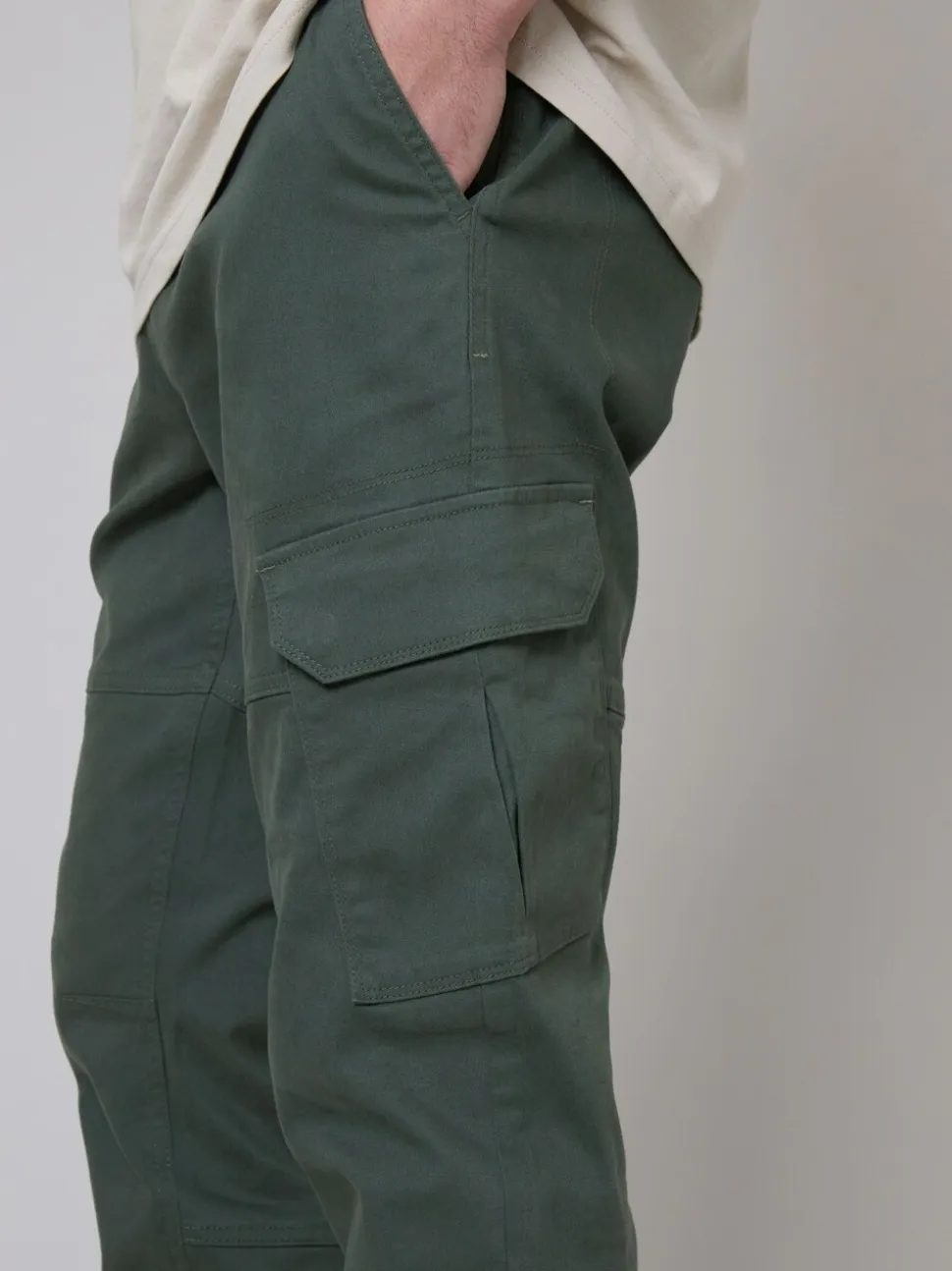Threadbare Green Cotton Jogger Style Cargo Trousers With Stretch