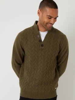 Threadbare Green Mock Neck Funnel Neck Cable Knit Jumper