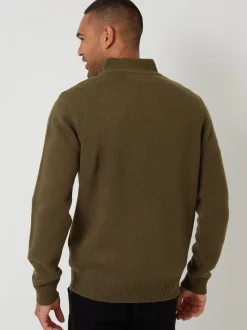 Threadbare Green Mock Neck Funnel Neck Cable Knit Jumper