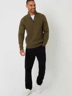 Threadbare Green Mock Neck Funnel Neck Cable Knit Jumper