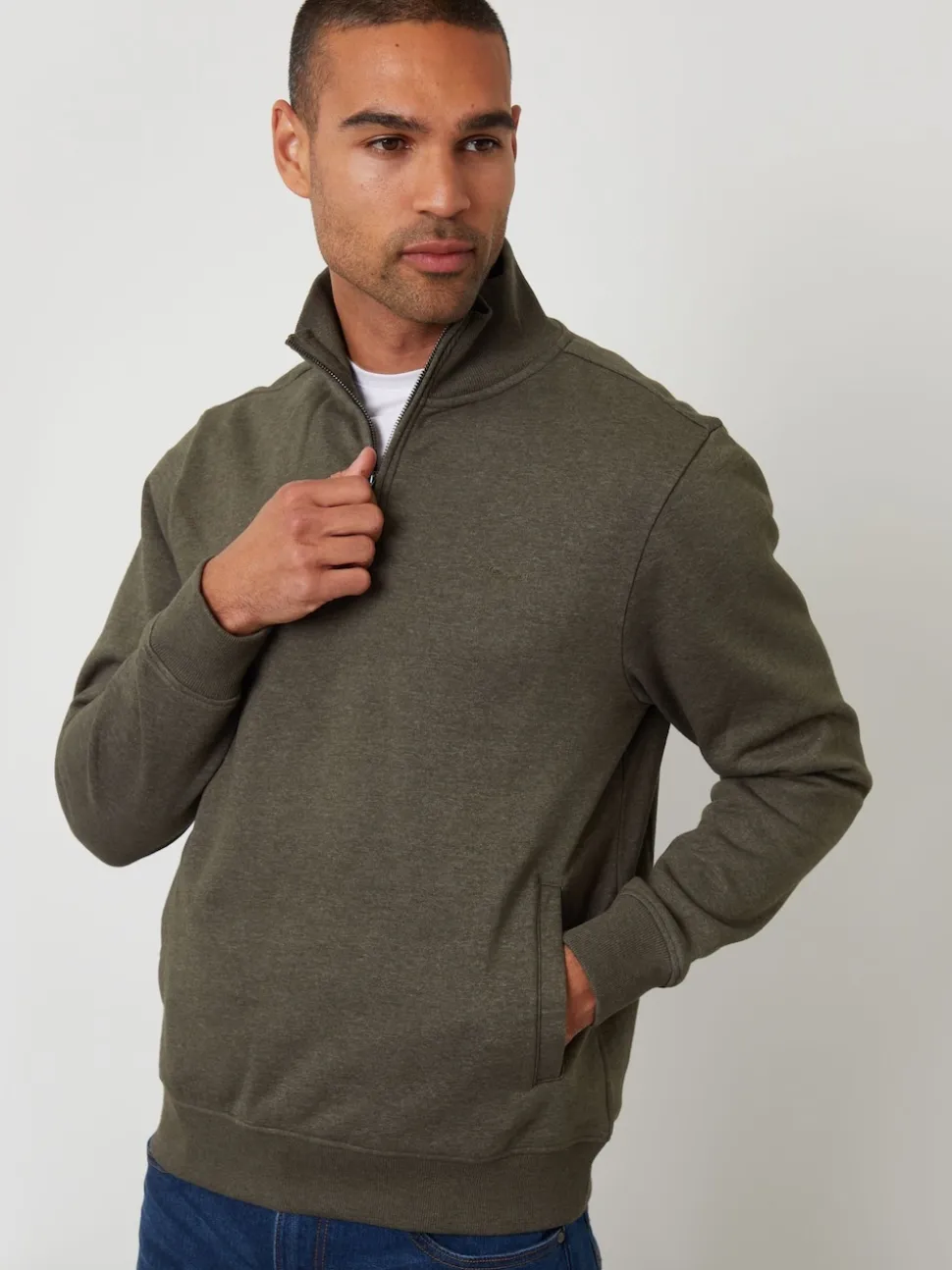 Threadbare Green Quarter Zip Sweatshirt