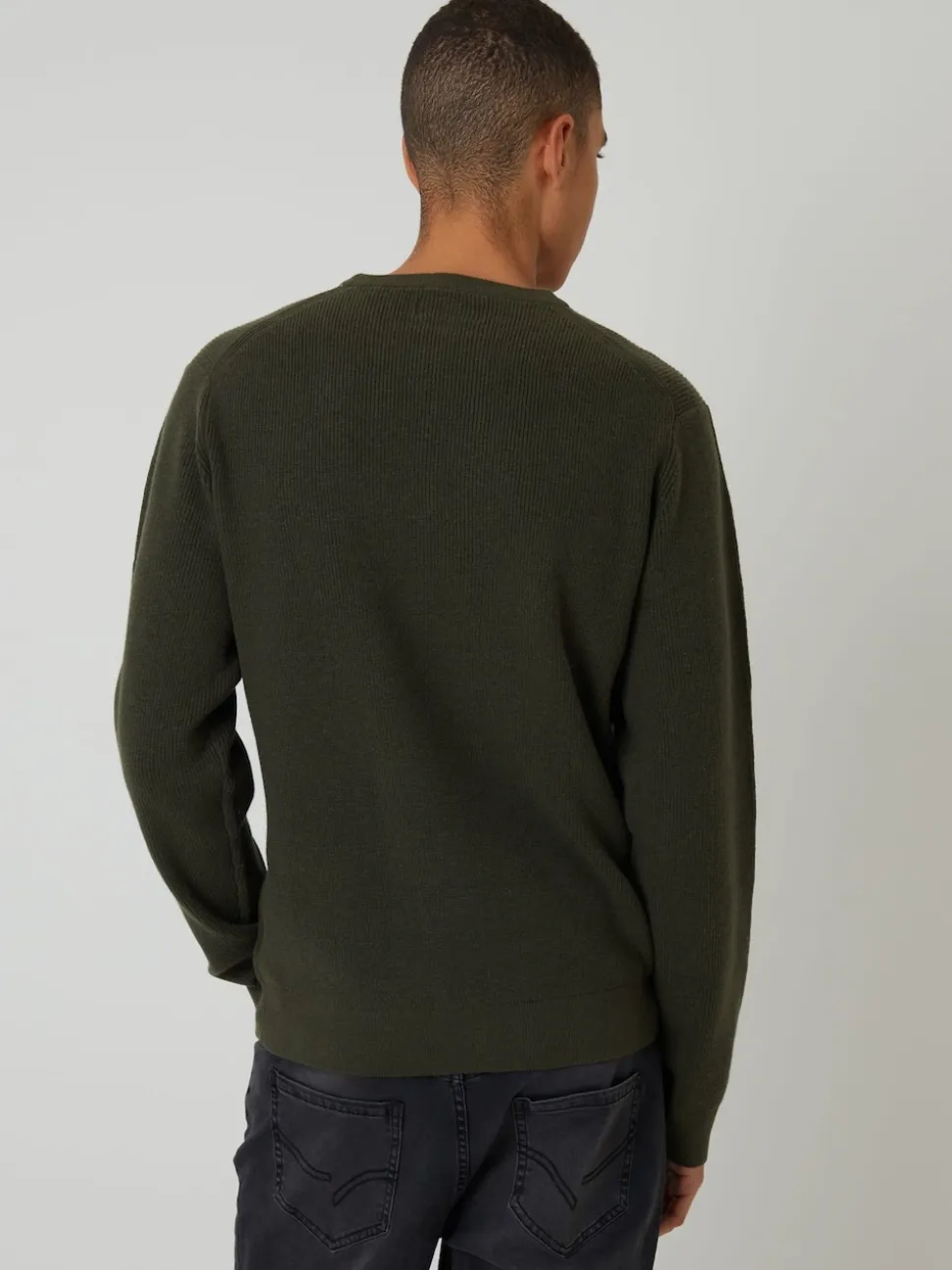 Threadbare Green Rib Knit Crew Neck Jumper