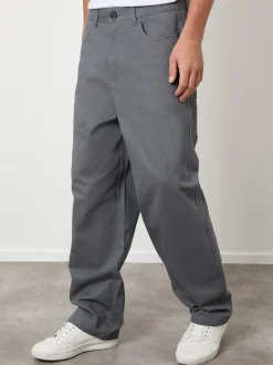 Threadbare Grey Baggy Fit 5 Pocket Chino Trousers