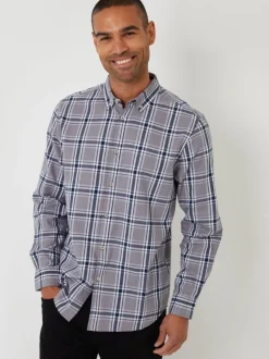 Threadbare Grey Brushed Flannel Check Long Sleeve Shirt