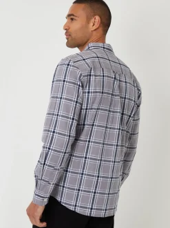 Threadbare Grey Brushed Flannel Check Long Sleeve Shirt