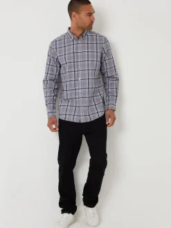 Threadbare Grey Brushed Flannel Check Long Sleeve Shirt