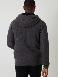 Threadbare Grey Cable Knit Microfleece Lined Zip Through Hoodie