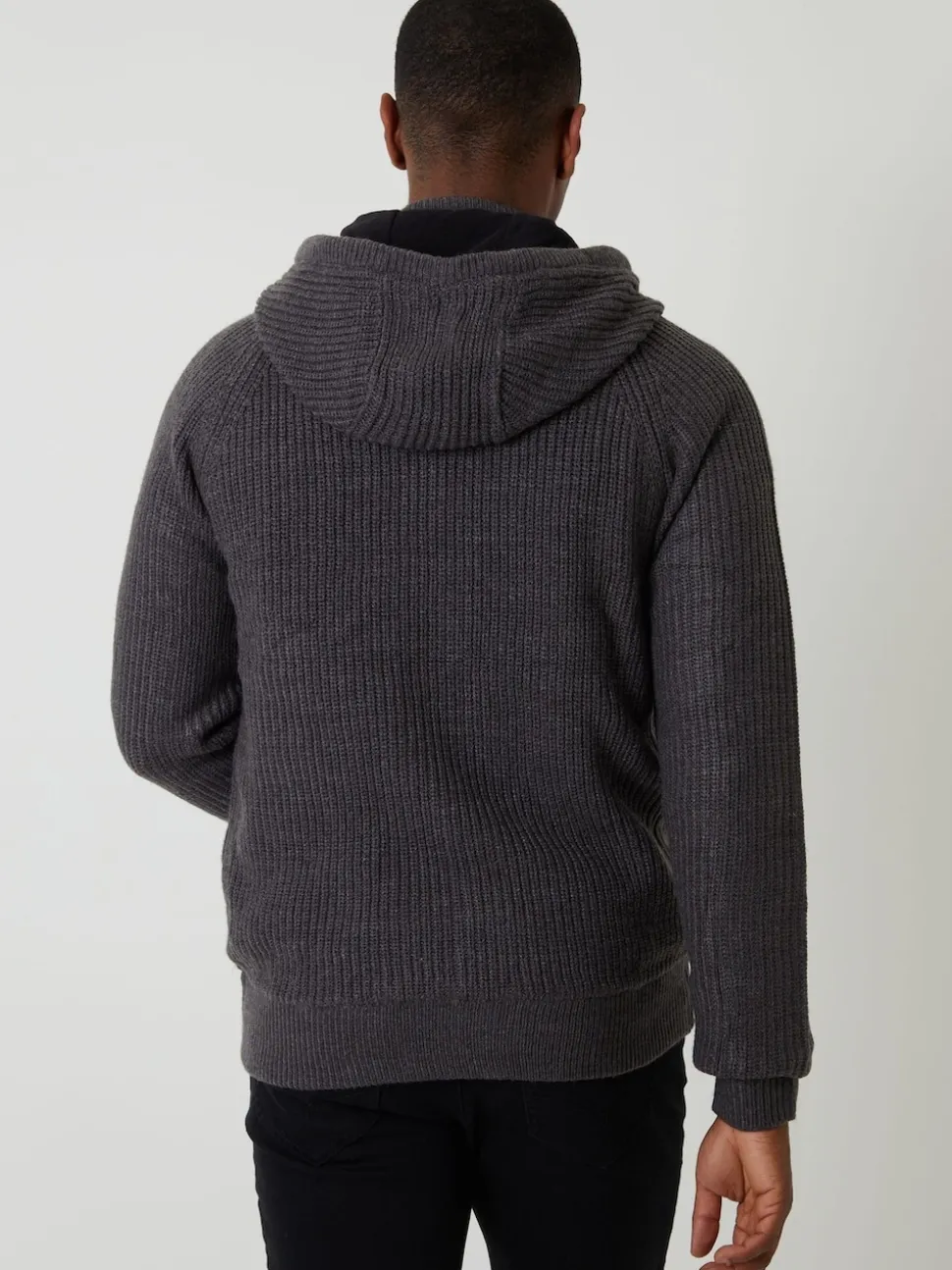 Threadbare Grey Cable Knit Microfleece Lined Zip Through Hoodie