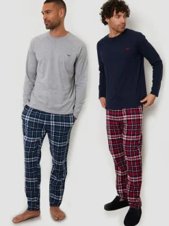 Threadbare Grey Check Long Pyjamas Set 2 Pack