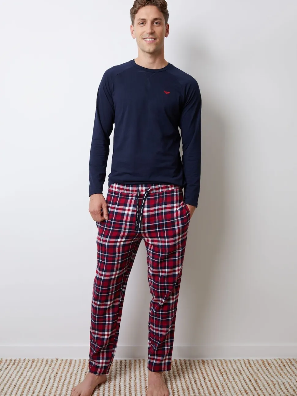Threadbare Grey Check Long Pyjamas Set 2 Pack
