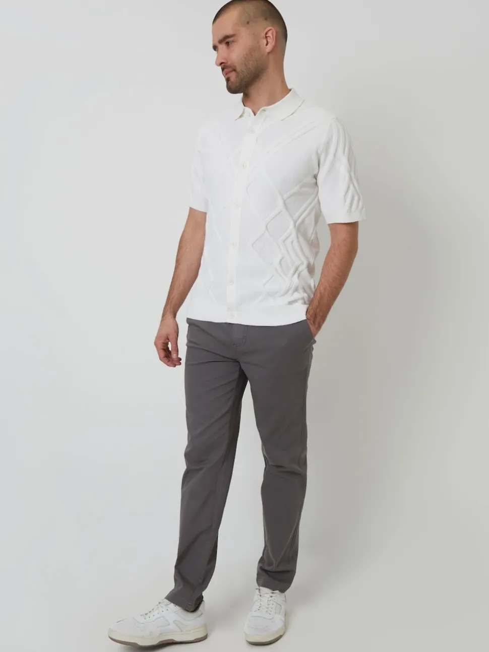 Threadbare Grey Elasticated Waist Regular Fit Chino Trousers
