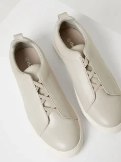 Threadbare Grey Faux Leather Elastic Lace Slip On Trainers