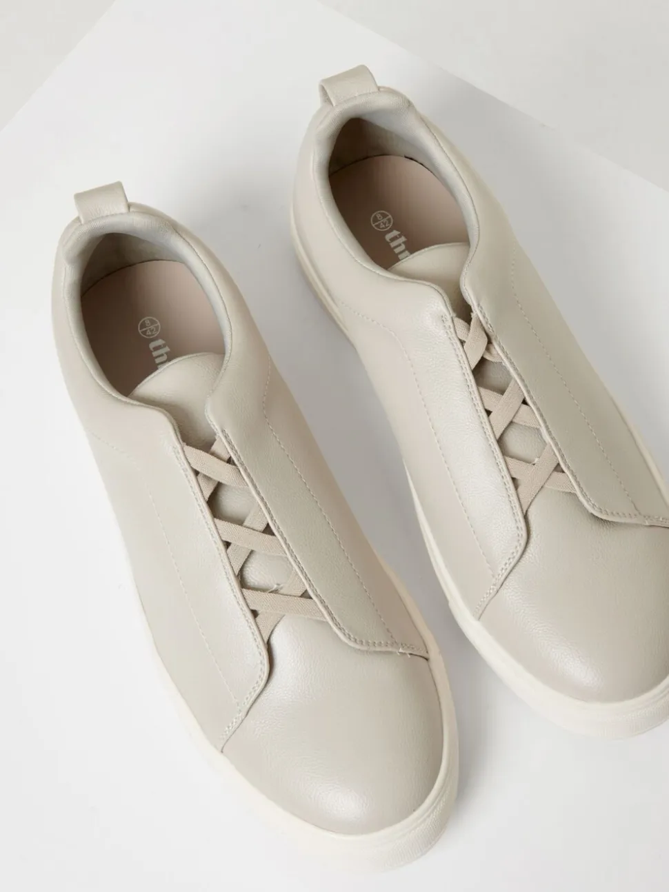 Threadbare Grey Faux Leather Elastic Lace Slip On Trainers