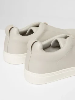 Threadbare Grey Faux Leather Elastic Lace Slip On Trainers