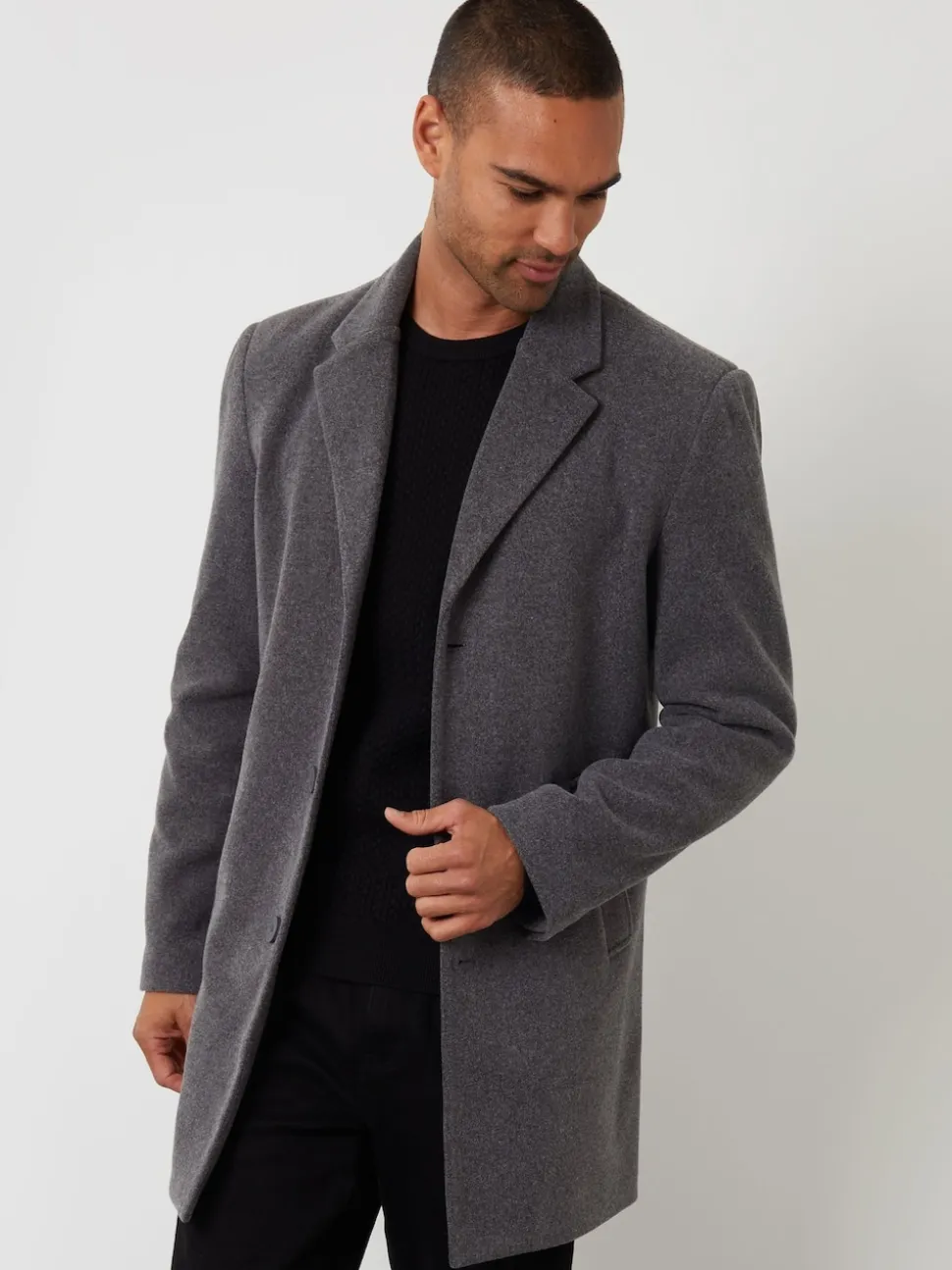 Threadbare Grey Faux Wool Overcoat