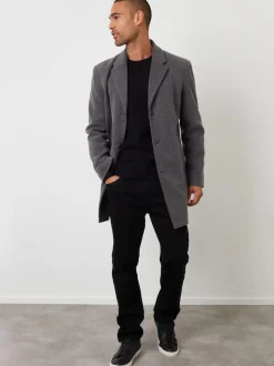 Threadbare Grey Faux Wool Overcoat