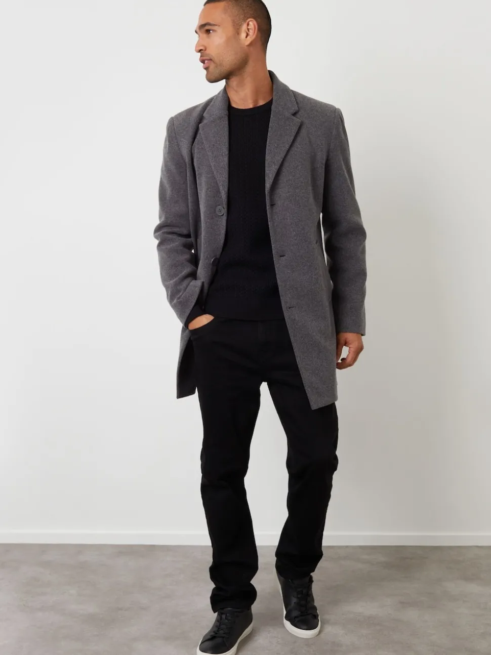 Threadbare Grey Faux Wool Overcoat
