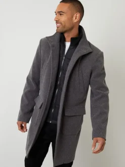 Threadbare Grey Faux Wool Mock Layer Longline Utility Coat