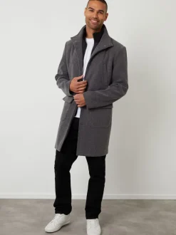 Threadbare Grey Faux Wool Mock Layer Longline Utility Coat
