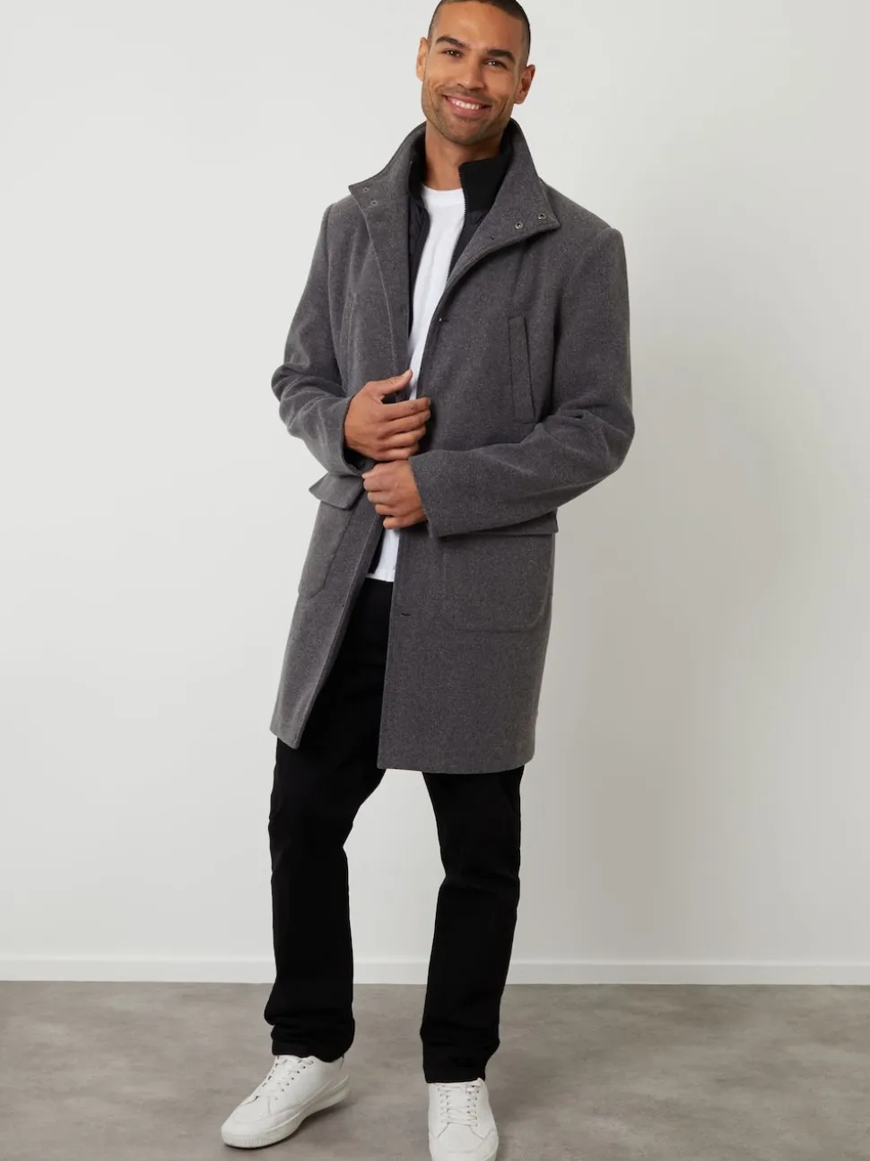 Threadbare Grey Faux Wool Mock Layer Longline Utility Coat