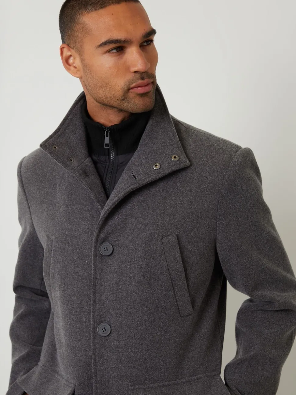 Threadbare Grey Faux Wool Mock Layer Longline Utility Coat