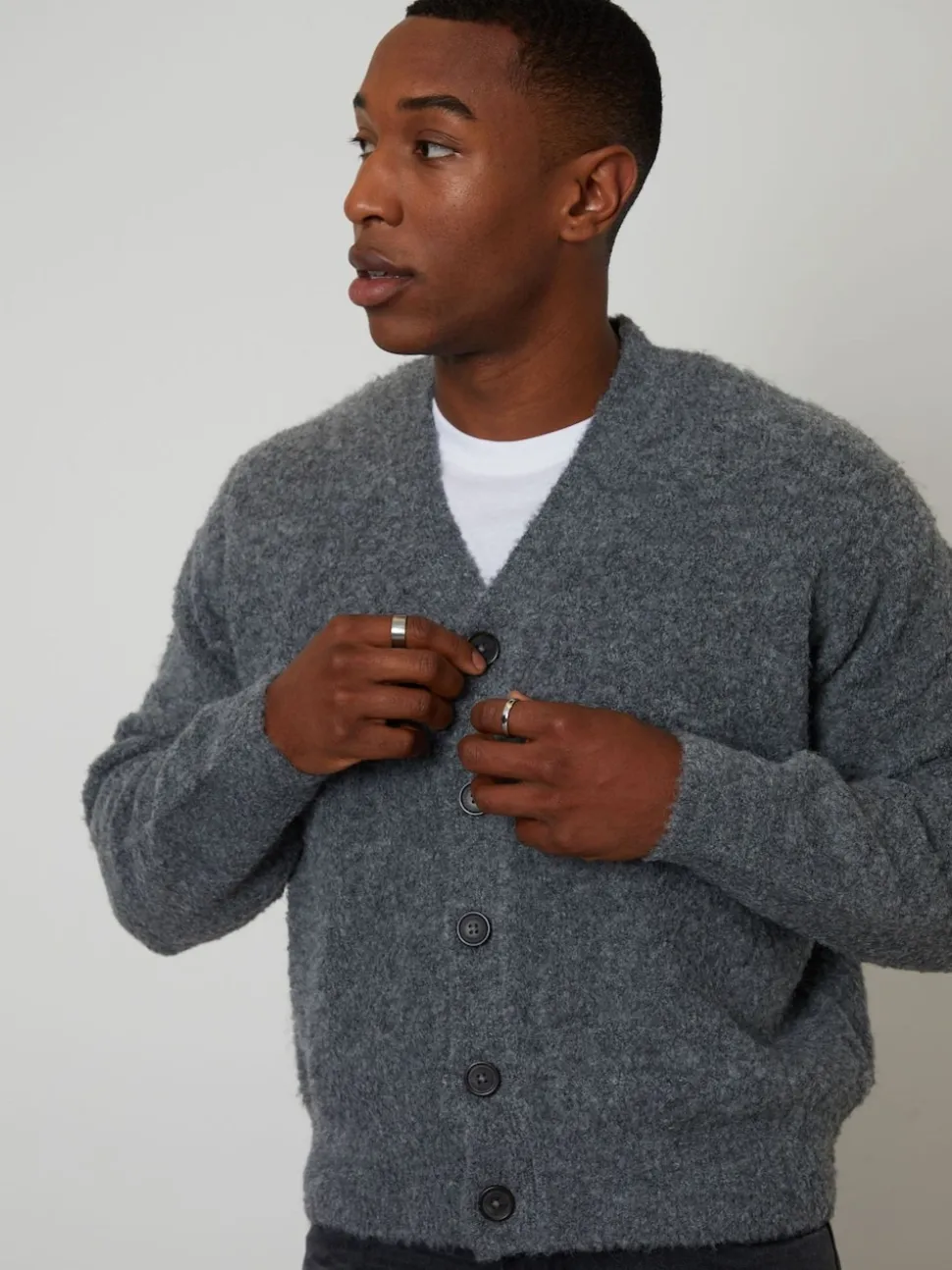 Threadbare Grey Fluffy Knitted Button Up Cardigan