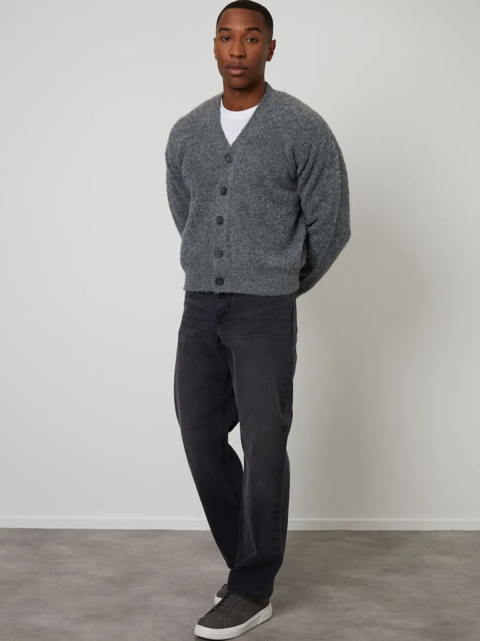Threadbare Grey Fluffy Knitted Button Up Cardigan
