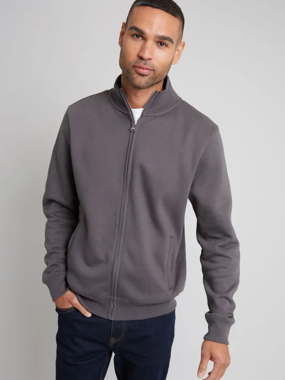 Threadbare Grey Funnel Quarter Zip Through Sweatshirt