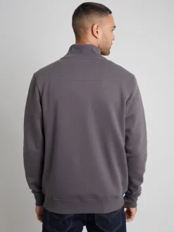 Threadbare Grey Funnel Quarter Zip Through Sweatshirt