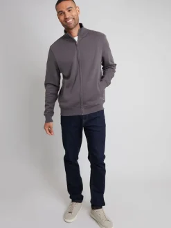 Threadbare Grey Funnel Quarter Zip Through Sweatshirt