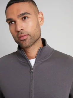 Threadbare Grey Funnel Quarter Zip Through Sweatshirt