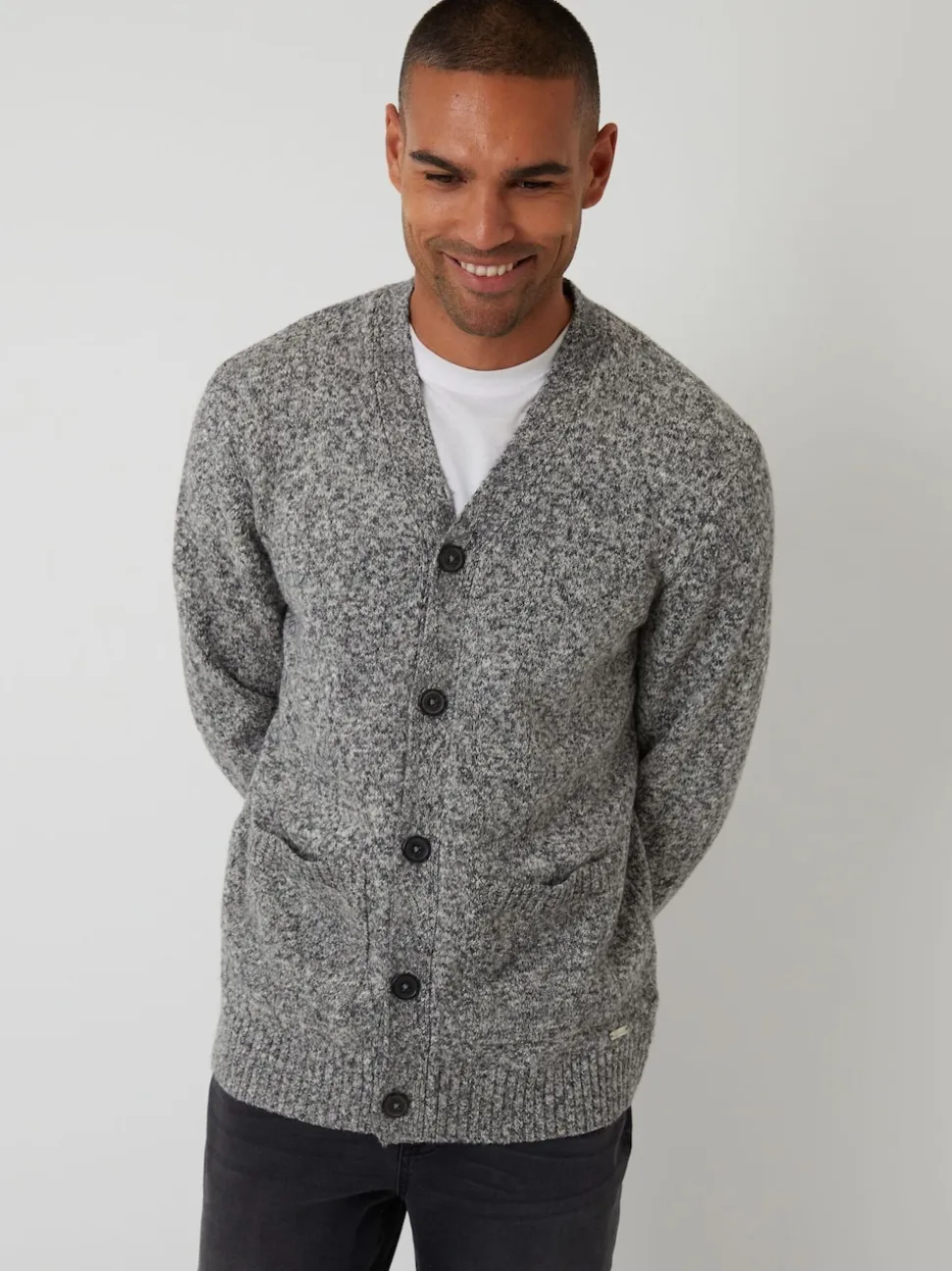 Threadbare Grey Knitted Button Up Cardigan