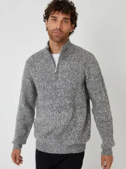 Threadbare Grey Knitted Quarter Zip Jumper