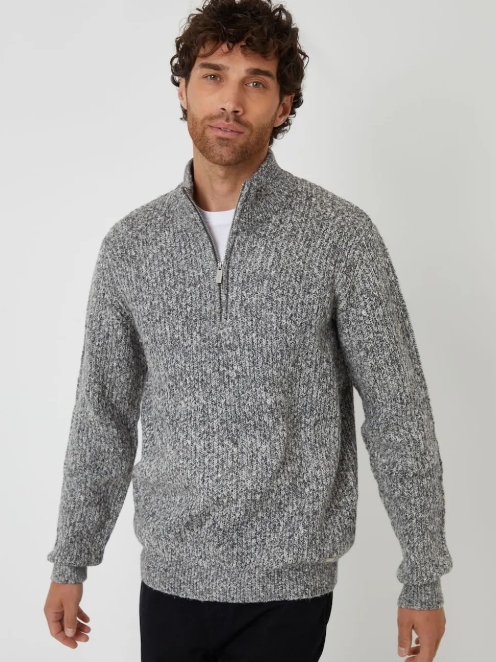 Threadbare Grey Knitted Quarter Zip Jumper