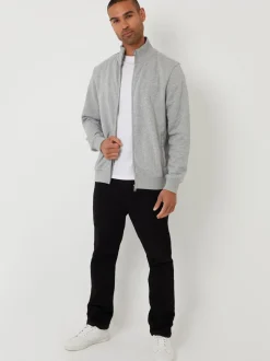 Threadbare Grey Light Funnel Quarter Zip Through Sweatshirt