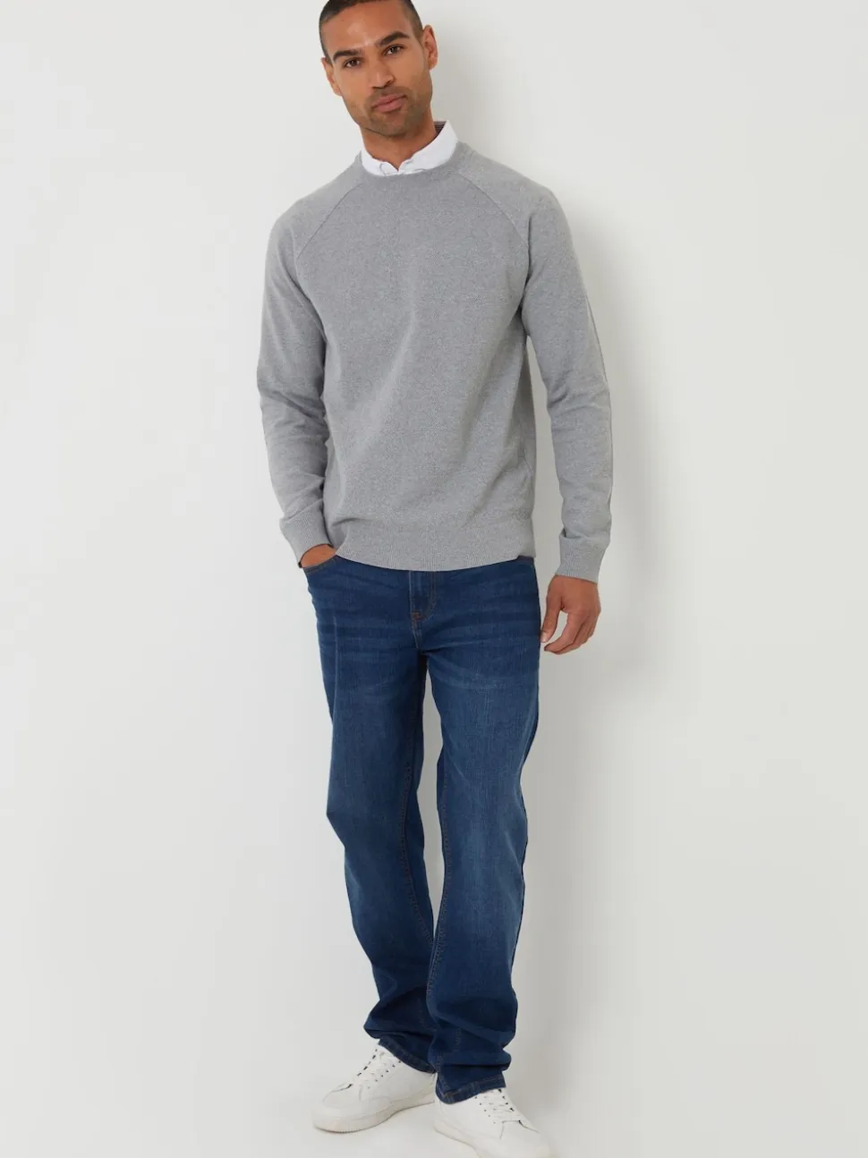 Threadbare Grey Mock Shirt Raglan Knitted Jumper