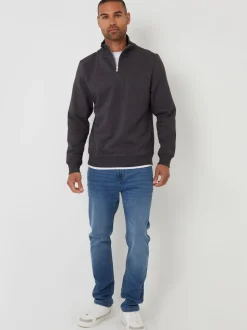 Threadbare Grey Mock T-Shirt Quarter Zip Sweatshirt