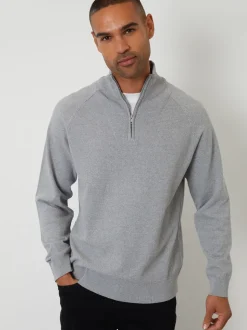 Threadbare Grey Mock T-Shirt Textured Knit Quarter Zip Jumper